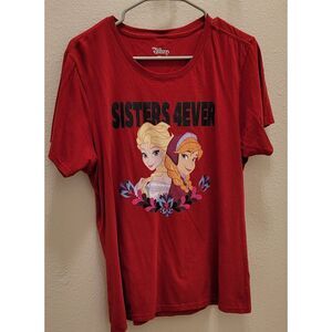 Disney "Sisters Forever" Frozen Tshirt. Women's Size Large. Red. Anna And Elsa